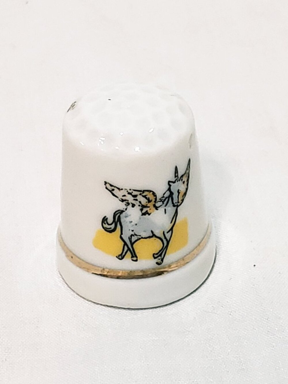 Unicorn Pegasus Winged Horse Thimble Porcelain Vintage 1"